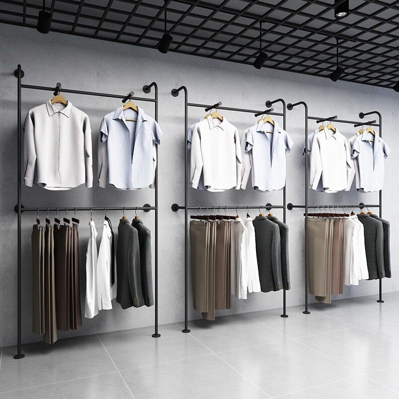 直销装店服装展示架 上墙挂衣架壁挂式衣服架子 铁艺多层鞋包服装