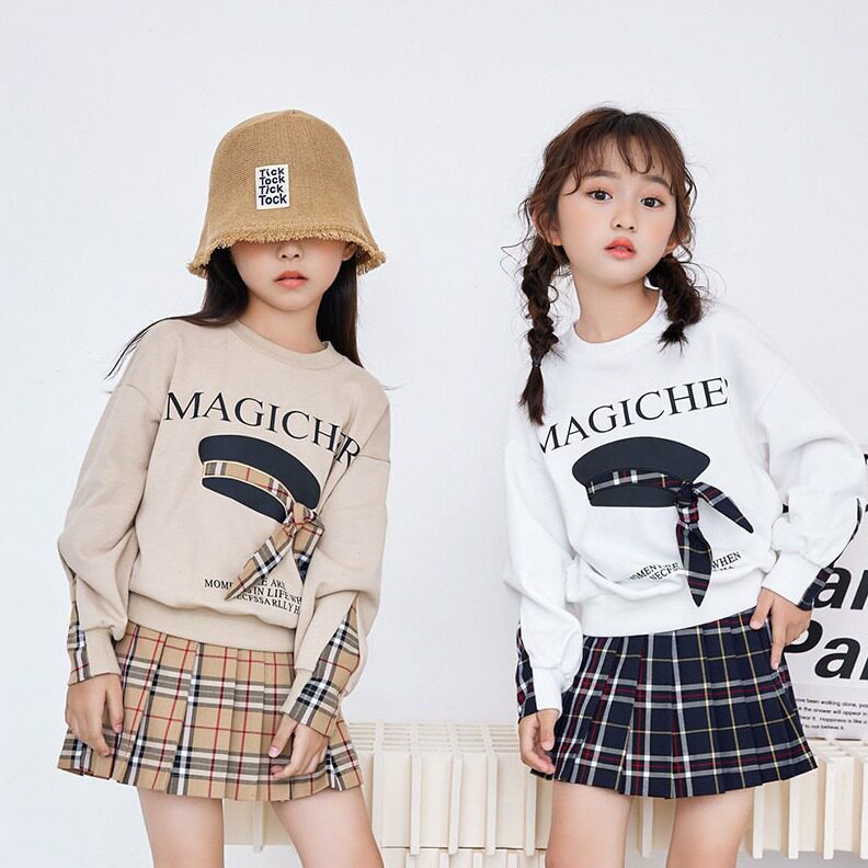 直销女童网红套装秋装新款2022儿童洋气长袖卫衣JK短裙两件套秋中