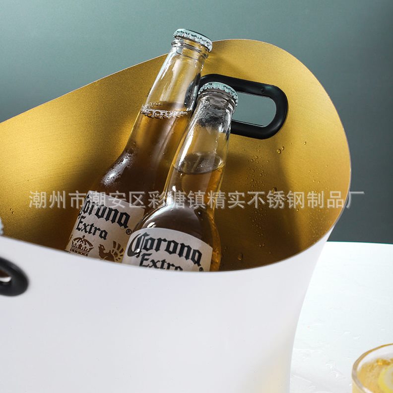 直销不锈钢元冰桶香槟红酒洋酒桶 手提冰粒桶北欧风冰镇桶KTV啤酒