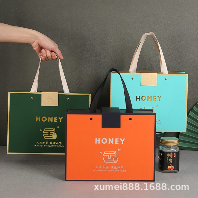 直销档蜂蜜礼盒礼品盒新年手提盒空盒礼品包装盒定制小批量厂家直