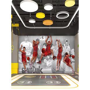 篮球馆动漫主题墙纸灌篮高手餐厅漫画壁布男生宿舍卧室健身房壁纸