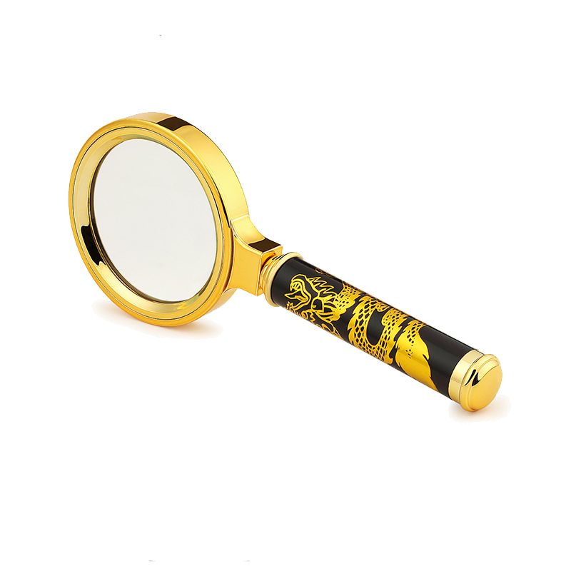沪镜金属龙柄6倍放大镜60mm阅读看报袖珍高清光学玻璃龙纹放大镜