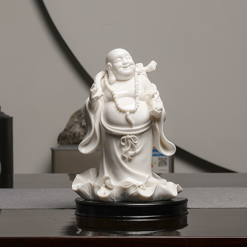墨染留香德化白瓷雕塑招财弥勒佛笑佛摆件家居桌面装饰工艺品摆设