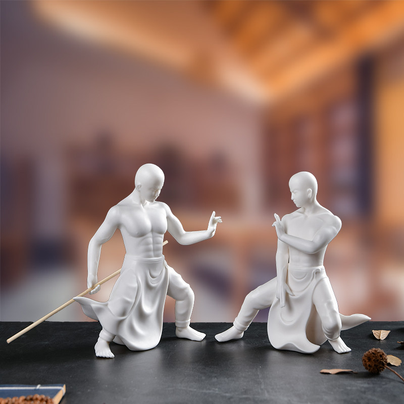 创意陶瓷人物武僧和尚摆件禅意中式客厅书房玄关办公室桌面摆设品