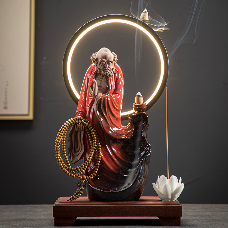 墨染留香达摩祖师摆件陶瓷中式禅意家居玄关展厅装饰紫砂人物佛像