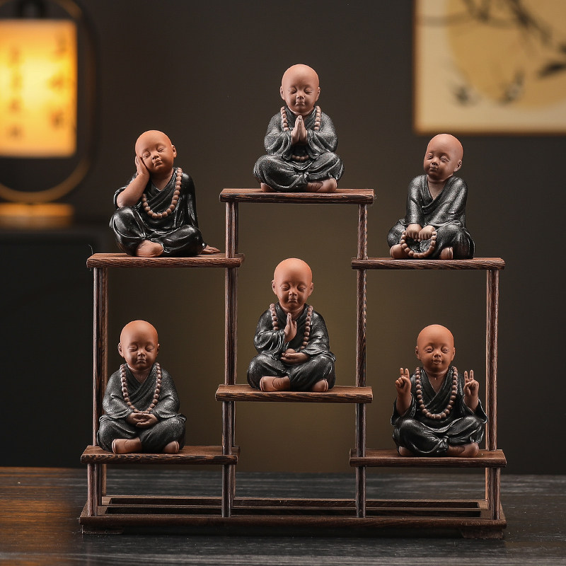 紫砂六度小和尚茶宠办公室创意家用电视柜煮茶桌面陶瓷小沙弥摆件