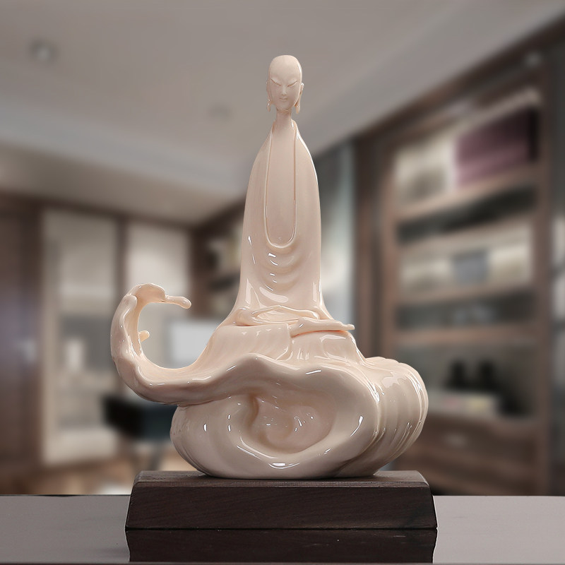 创意禅意陶瓷雕塑白瓷工艺品摆饰新中式客厅玄关办公室桌面装饰品