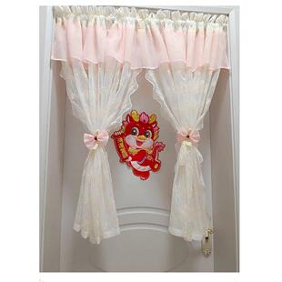 新少女公主风格蝴蝶结门帘绣花蕾丝纱帘卧室书房小窗装饰窗帘