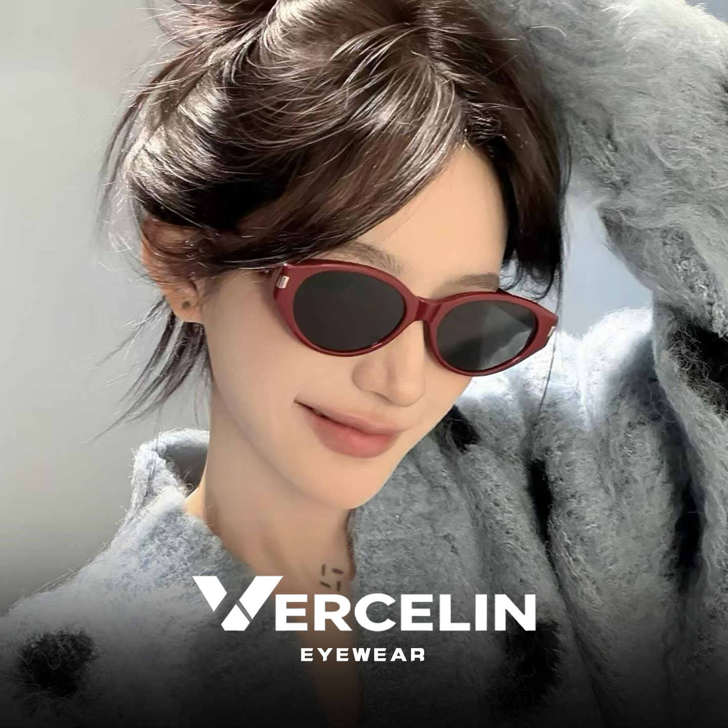 复古红色猫眼墨镜女2025新款高级感偏光古早太阳镜近视可配带度数