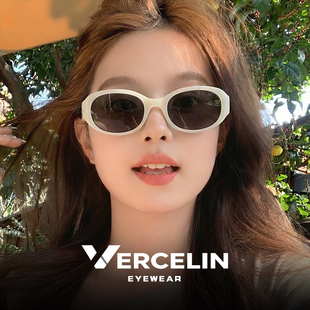 复古白色框墨镜女款高级感海边2026新款偏光太阳镜近视可配带度数