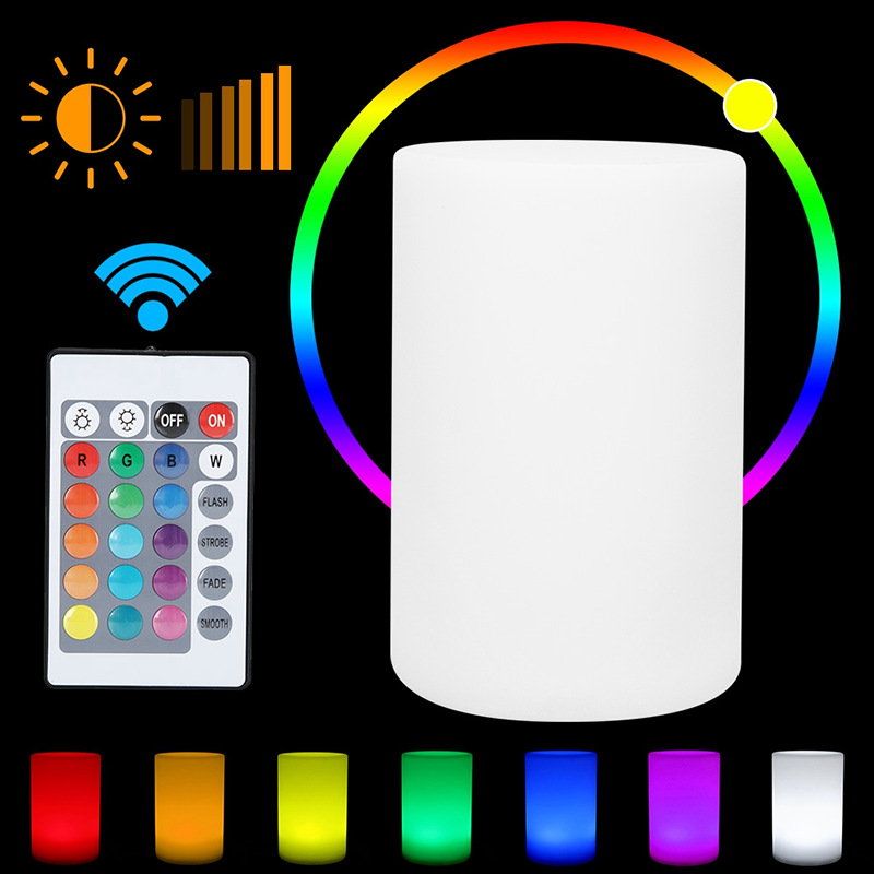 跨境LED台灯酒吧餐厅装饰遥控七彩USB充电发光圆柱桌灯可调光夜灯