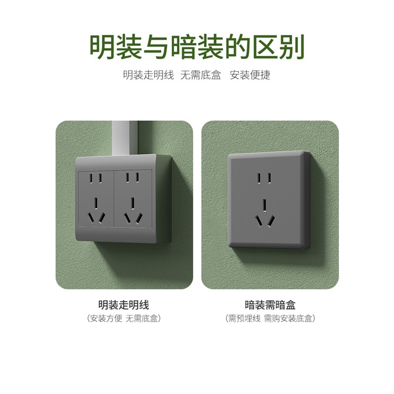 超薄明装插座面板带开关家用86型明线单开五孔多孔二十孔
