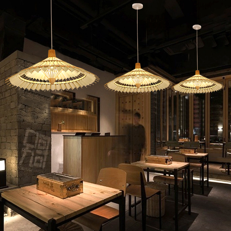 竹艺餐厅灯火锅店雨伞灯日式伞形禅意茶室灯创意现代中式竹编吊灯