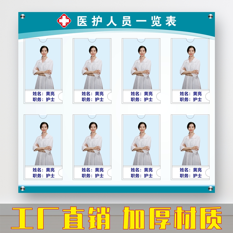 医生简介展示牌医务人员公示栏护士站一览表公示牌工作人员岗位牌