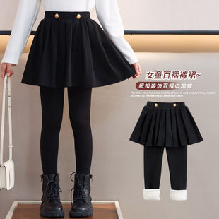 中大童加厚长裤 女童加绒打底裤 儿童一体绒假两件裙裤 新款 子 裙冬季