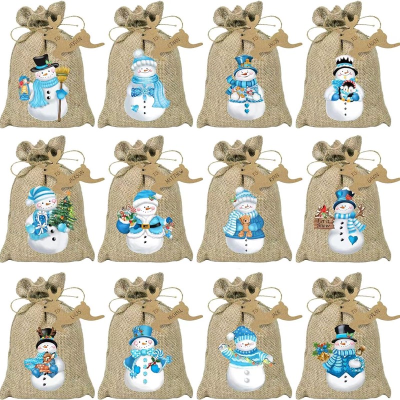 热卖圣诞麻布袋礼品套装亚麻布抽绳束口袋棉麻礼品袋现货