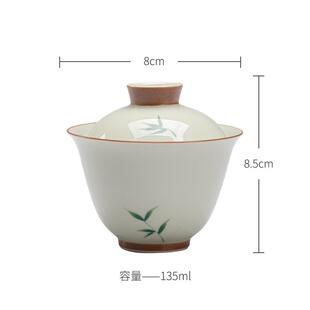 束刻纯手绘青竹三才盖碗清新陶瓷泡茶碗薄胎不烫手家用茶具喝茶碗