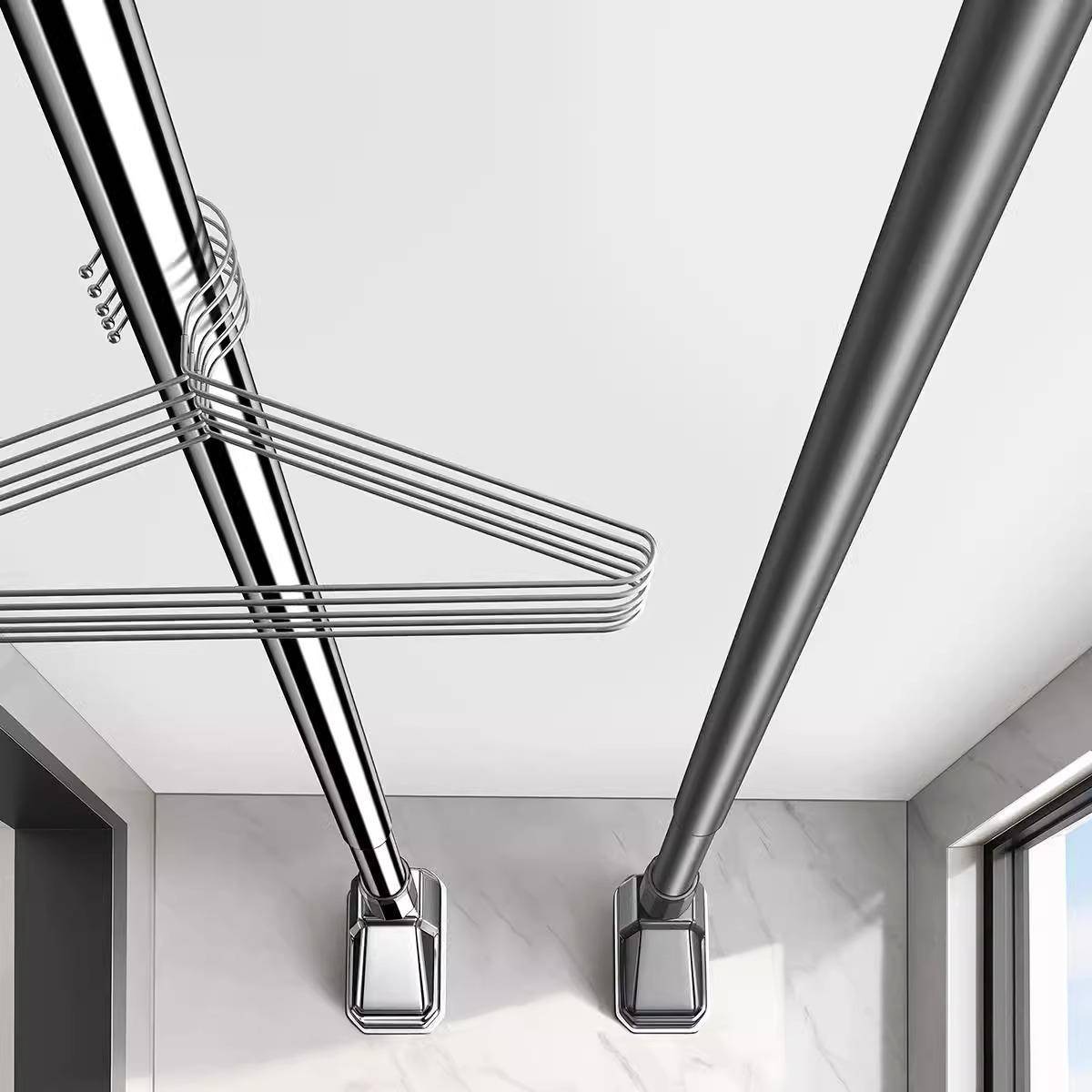 免打孔伸缩晾衣杆侧装阳台晾衣架墙上固定单杆卫生间不锈钢挂衣杆