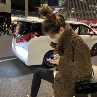 巧克力牛角可颂咖色羊羔毛外套女2024秋冬复古宽松慵懒风皮草大衣