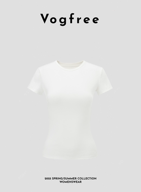 Vogfree 正肩修身显瘦圆领上衣高弹针织凉感棉夏季运动短袖T袖女