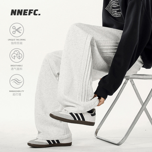 宽松阔腿长裤 NNEFC黑色条纹水洗做旧休闲卫裤 男休闲百搭直筒裤