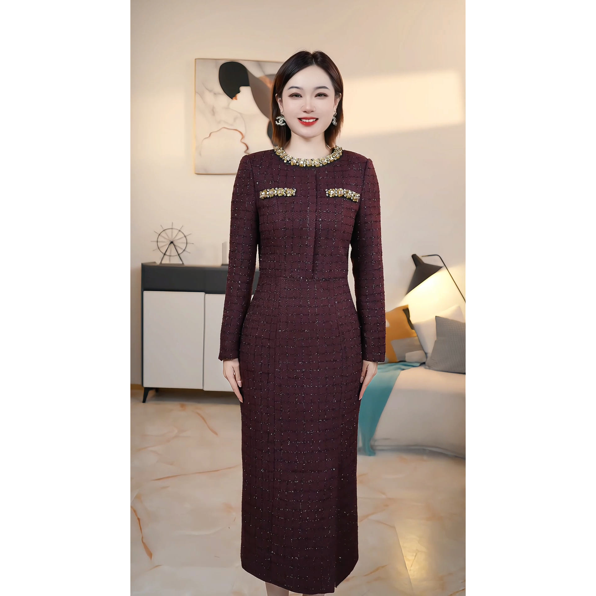 【撤柜清仓】J秋冬气质通勤高级感扭结收腰显瘦连衣裙 J14