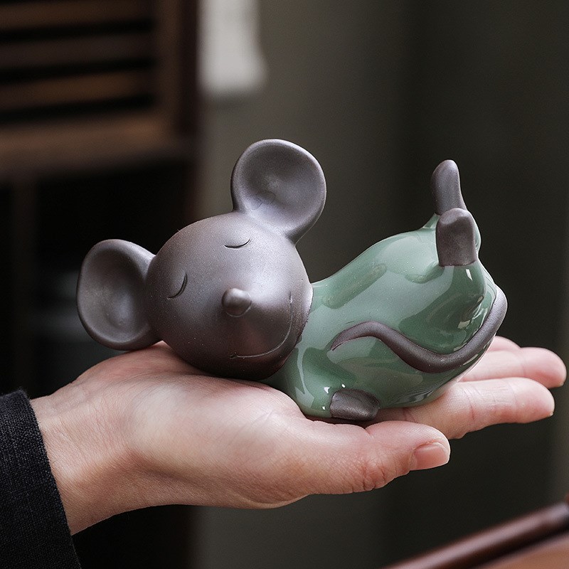 数你有钱 哥窑瑞鼠茶宠可当茶漏托可养金丝铁线老鼠家居茶宠摆件