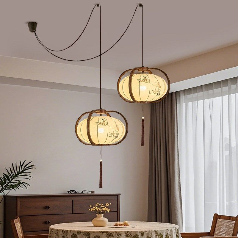 餐厅吊灯宋氏美布艺中古风艺术吊灯新中式复古茶室灯笼水墨画吊灯,家装灯饰光源,客厅吊灯,淘宝优惠券,粉丝福利购,淘宝优惠卷