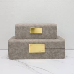 现代简约皮革金属收纳盒轻奢摆件样板间家居客厅办公室工艺品摆件