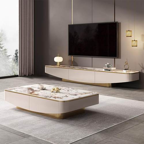 轻奢岩板落地高端电视柜茶几组合意式现代简约家用小户型储物地柜