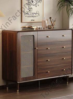 LCP2客斗柜小立柜收纳柜复古藤编实木腿置物柜卧室靠墙储物柜