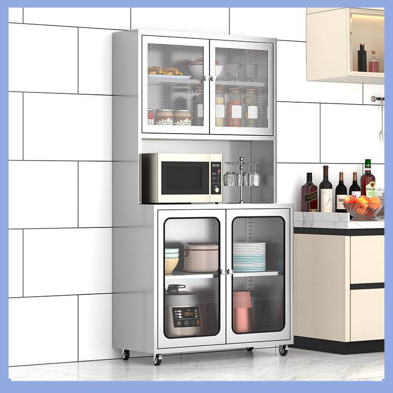 304加厚不锈钢碗柜厨房放碗家用新款橱柜网门餐边柜储物柜收纳柜