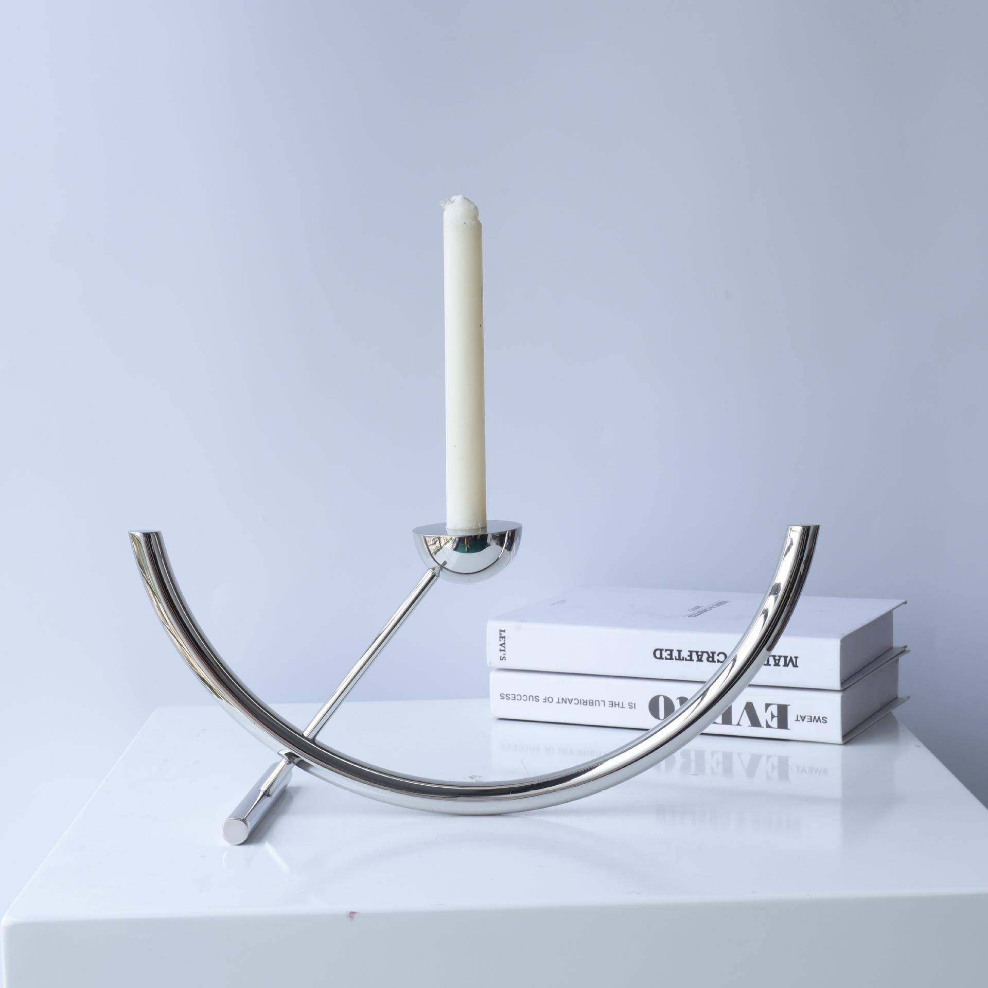 现代简约样板间直播间沙龙店桌面电视柜金属软装摆件不锈钢烛台