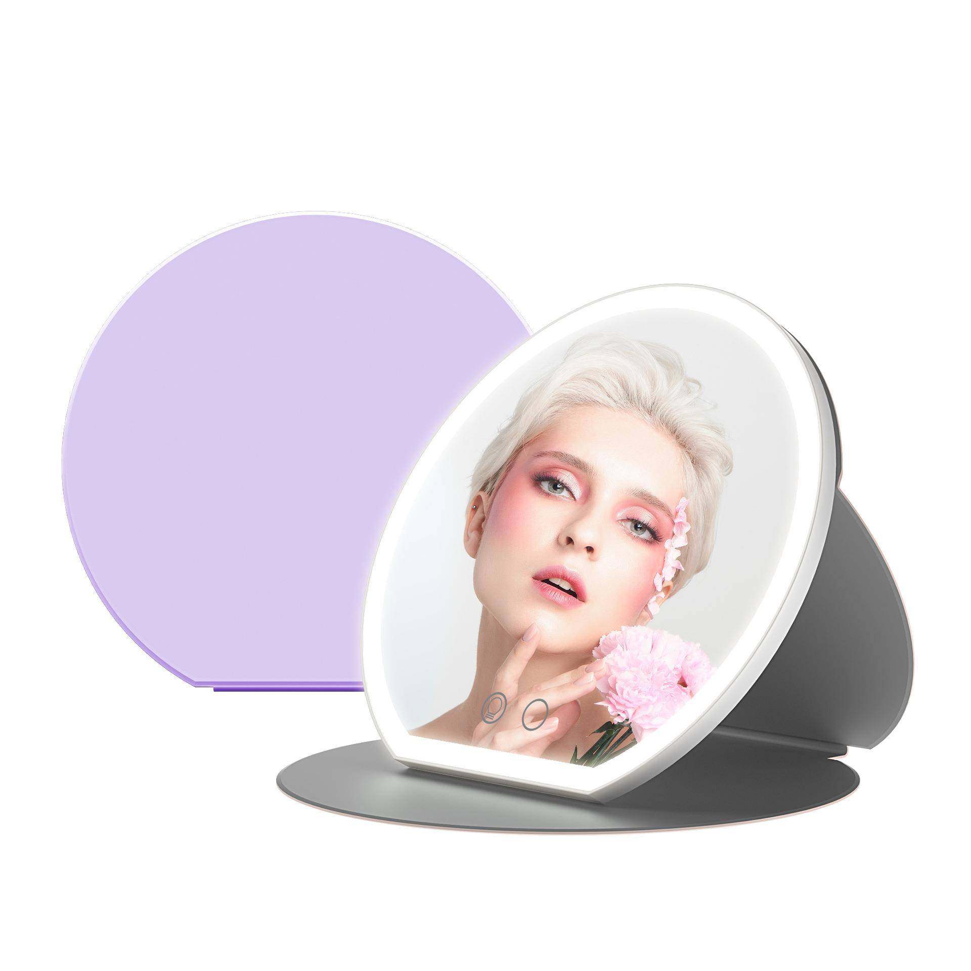 新品usb充电圆形皮套便携led化妆镜带灯家用智能桌面折叠补光镜子,纺织面料/辅料/配套,纺织机械配件,淘宝优惠券,粉丝福利购,淘宝优惠卷