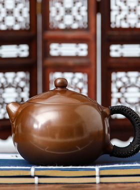 大红袍西施壶铜壶烧水壶手工倒把煮茶泡小茶壶套装紫铜茶道摆件