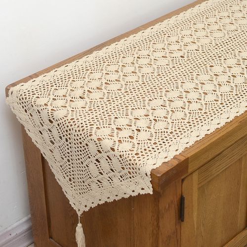 美式田园棉线镂空餐桌布桌旗装饰布艺茶几垫电视柜五斗橱餐边柜