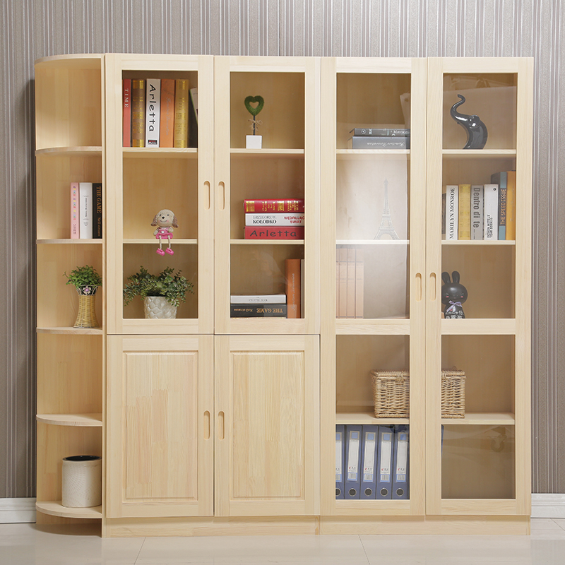 实木书柜书架松木玻璃门组合书柜子儿童书橱带门文件展示柜储物