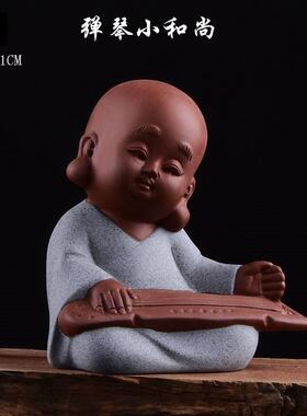 陶瓷人物小和尚摆件鱼缸竹流水器竹子过滤器石槽竹筒流水器