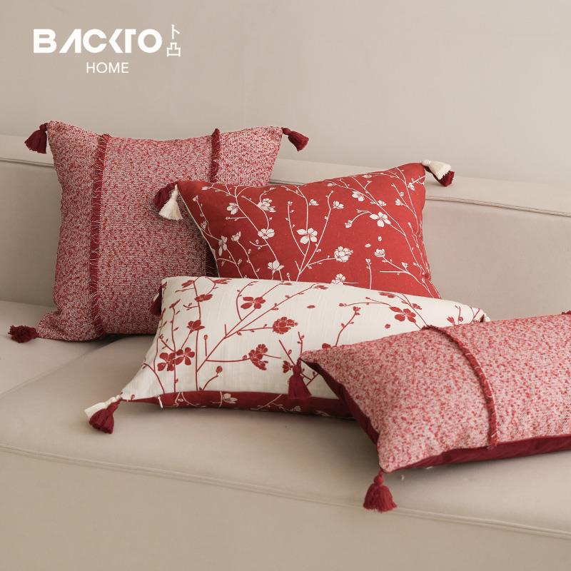 BACKTO卜凸家居映雪红梅新年国风红色抱枕节日喜庆客厅沙发靠枕套