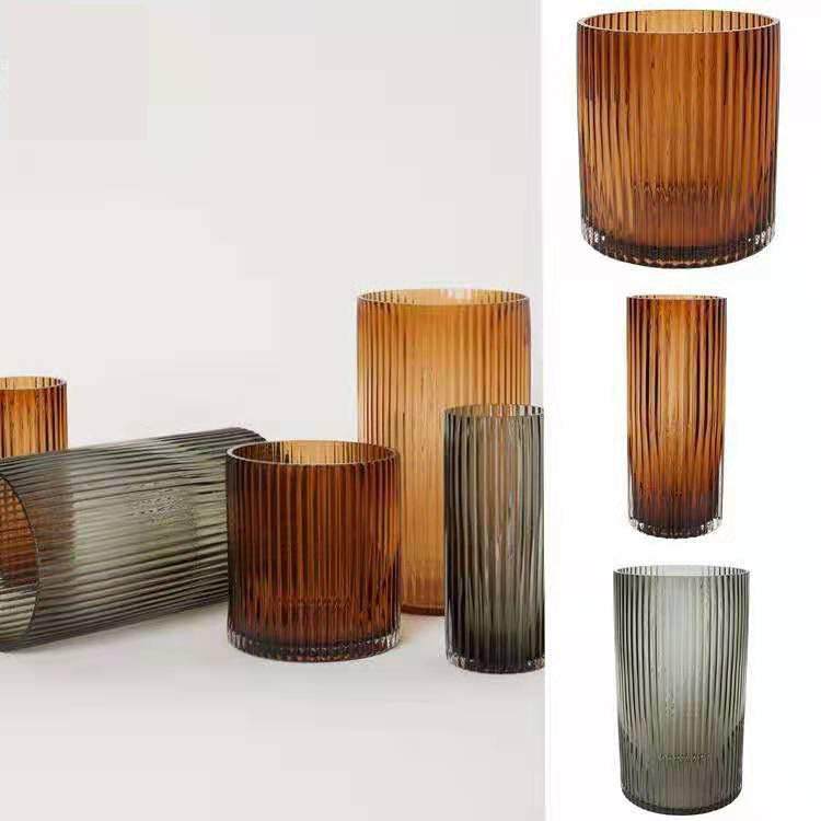 Ins风北欧创意竖纹玻璃圆柱形花瓶桌面办公室客厅装饰品拍照摆件,家居饰品,花瓶,淘宝优惠券,粉丝福利购,淘宝优惠卷