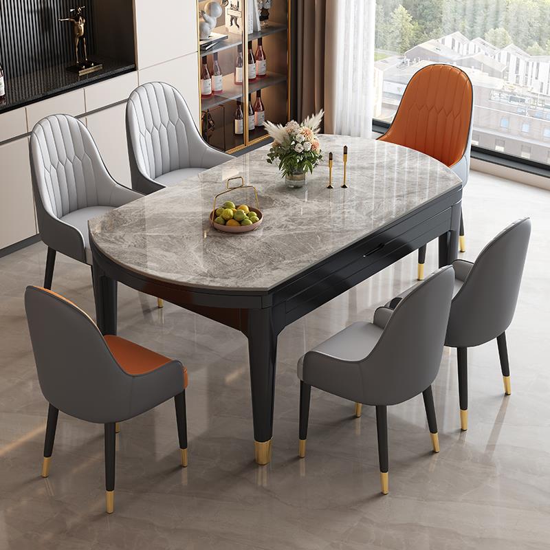 岩板实木餐桌椅组合现代简约轻奢小户型家用饭桌可伸缩折叠大圆桌