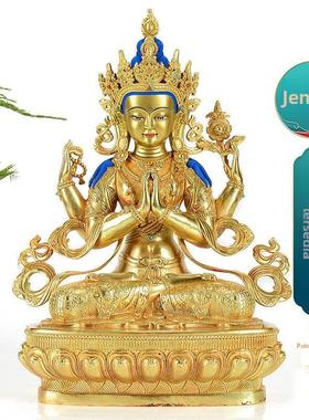 四臂观音铜鎏金家用现代观音菩萨桌面铜像摆件5/7/10/15寸