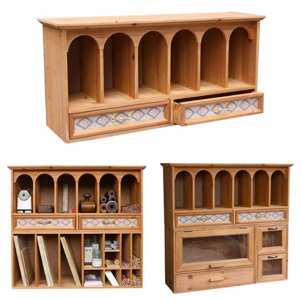 叁杉家居罗马拱门书桌抽屉收纳柜桌上杯子文具复古木质置物架桌面