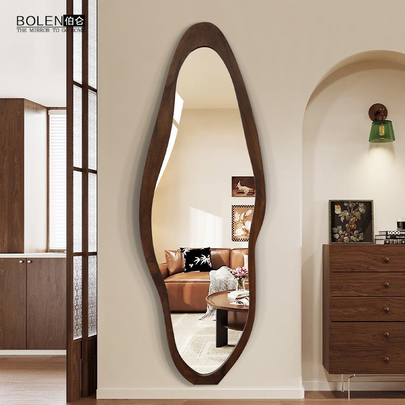 BOLEN 复古中古风穿衣镜子全身镜异形实木玄关装饰镜衣帽间试衣镜