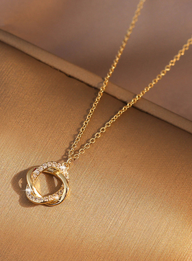 微镶玫瑰花环项链女小众锁骨链2026高级感毛衣链配饰装饰项链