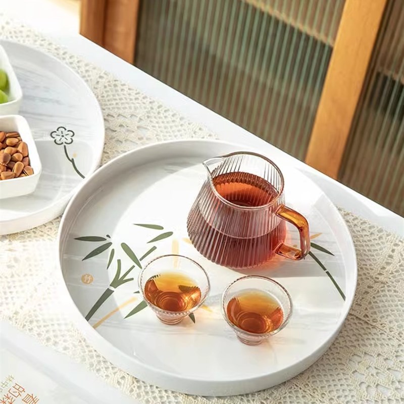 圆形茶托盘家用放茶杯圆茶盘客厅放水杯茶壶圆托盘塑料置物收纳盘