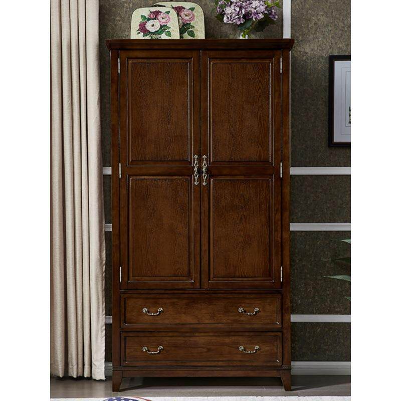 美式实木双门衣柜家用卧室衣橱小户型两简约2308门米物储高柜小挂