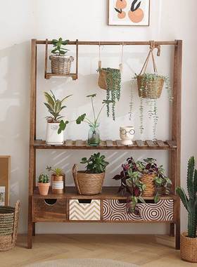 ?田园实吊子兰花内架木#6987@￥阳台置物架客厅落地式多肉架室防