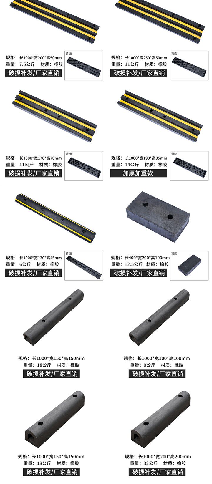 Упаковка 橡胶货车防撞条物流卸货平台防撞块d型码头护舷墙面保护垫缓冲条 No brand