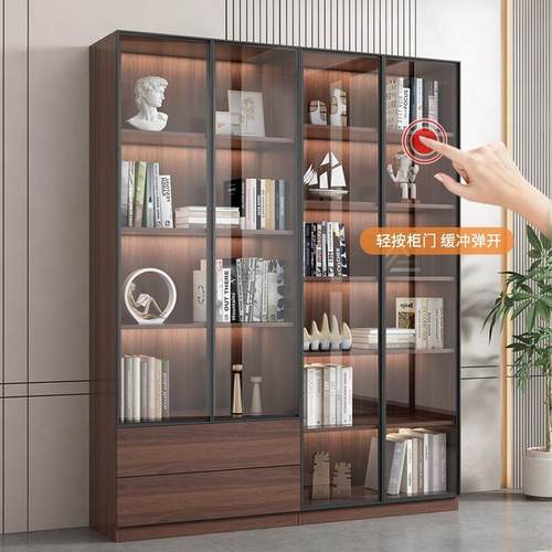 落地UXP墙储物展示柜玻璃门书架手办柜子尘实靠木简约现代客防厅